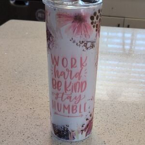 FLORAL Script Insulated Tumbler - Pink & White